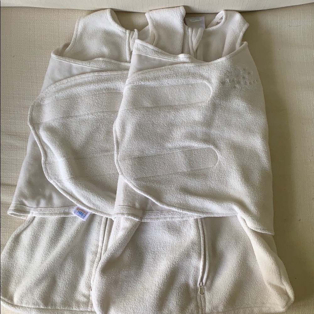 Pair of newborn halo fleece swaddles